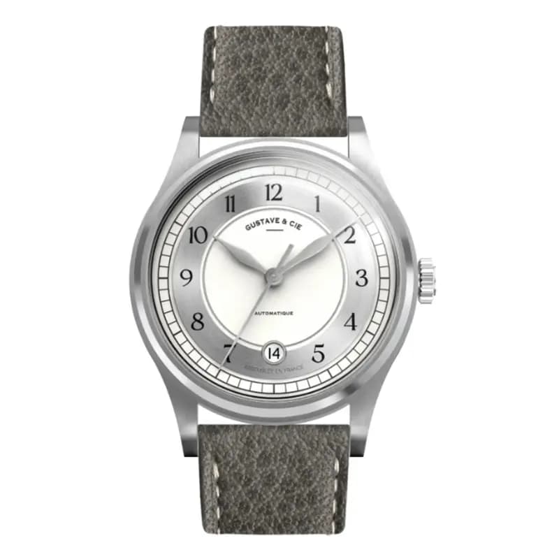 Gustave & Cie Montre 12H Charles Argent & Blanc Grain Gris Ardoise 38mm
