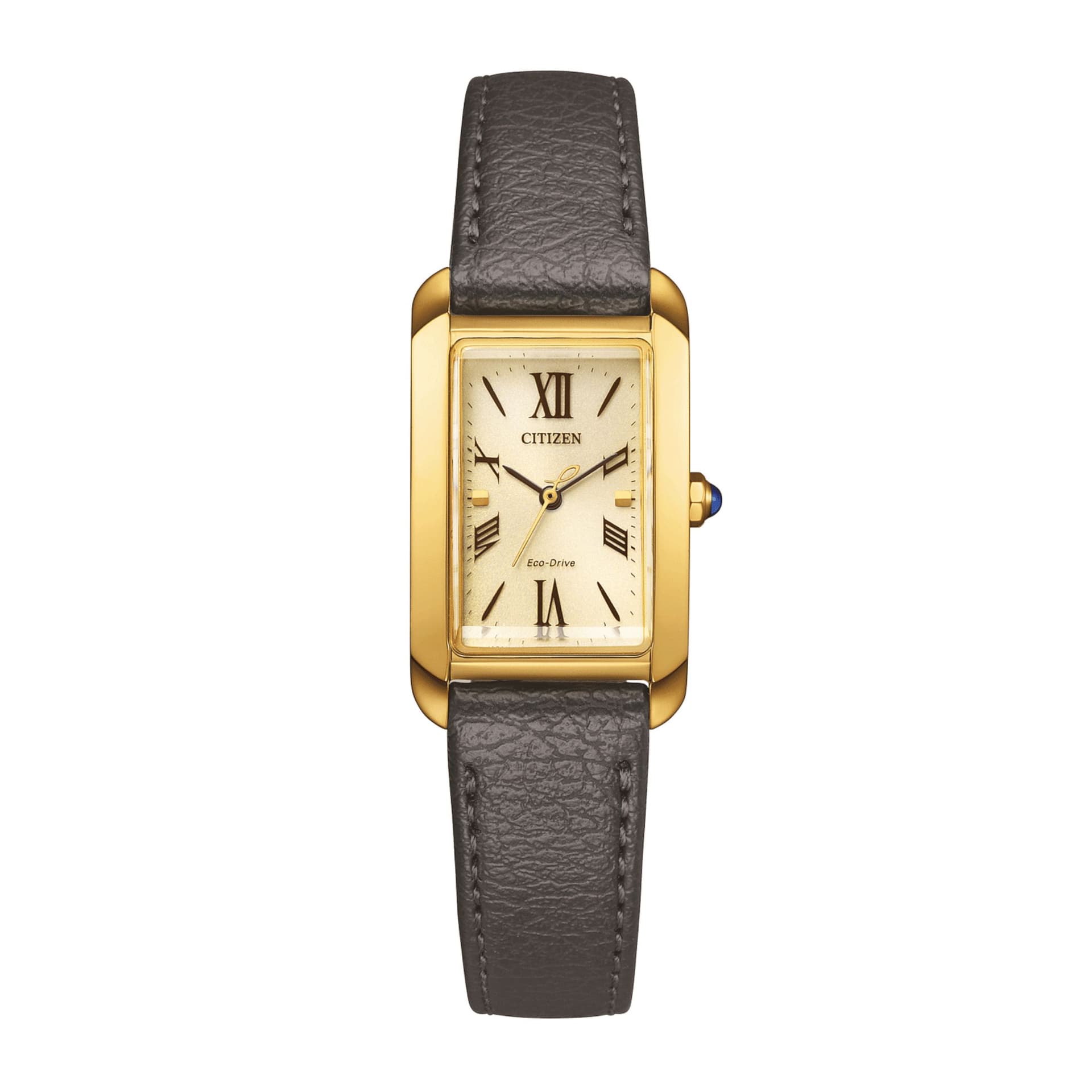 Citizen Montre Citizen L Square Bianca Eco-Drive PVD Or jaune cadran doré bracelet cuir 32,5 x 19,5 mm