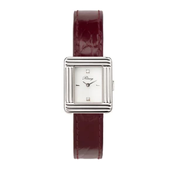 Poiray Montre Poiray Ma Première Mini Acier Cadran Serti Bracelet Alligator Bordeaux