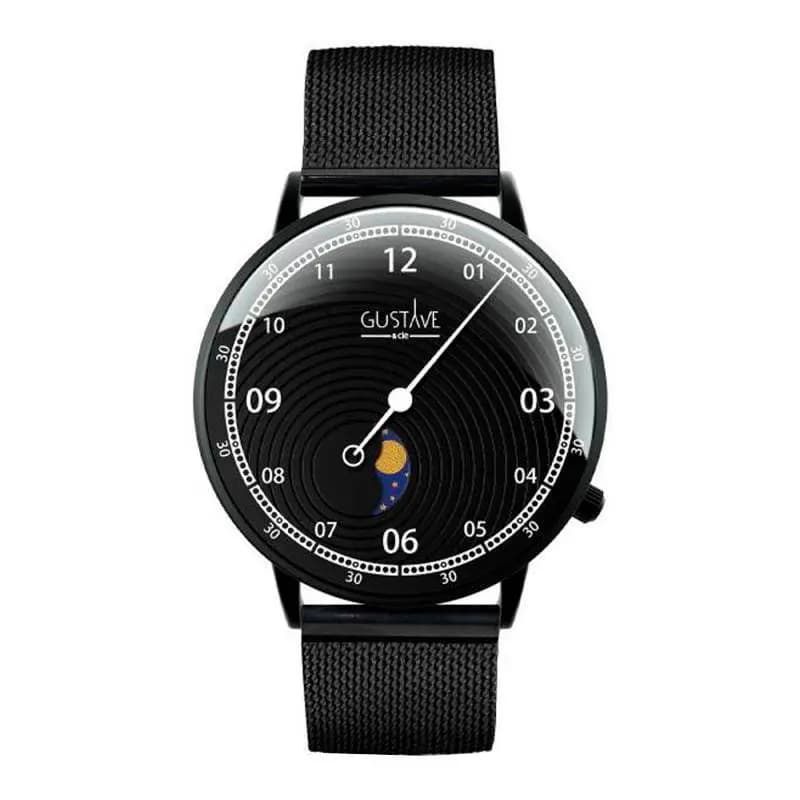 Gustave & Cie Montre 12H Georges Noir & Noir Milanais Noir 40mm