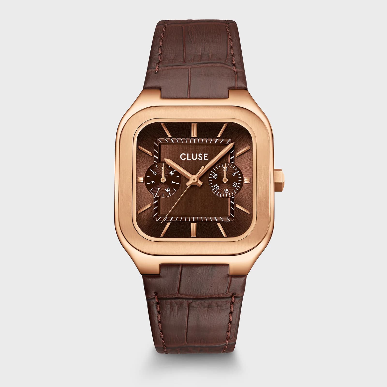 Cluse Quadrus Multifunction Watch Leather, Brown, Rose Gold Colour