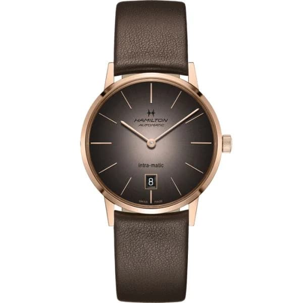 Hamilton Montre Hamilton American Classic Intra-Matic Automatique Cadran Brun Bracelet Cuir 38 mm