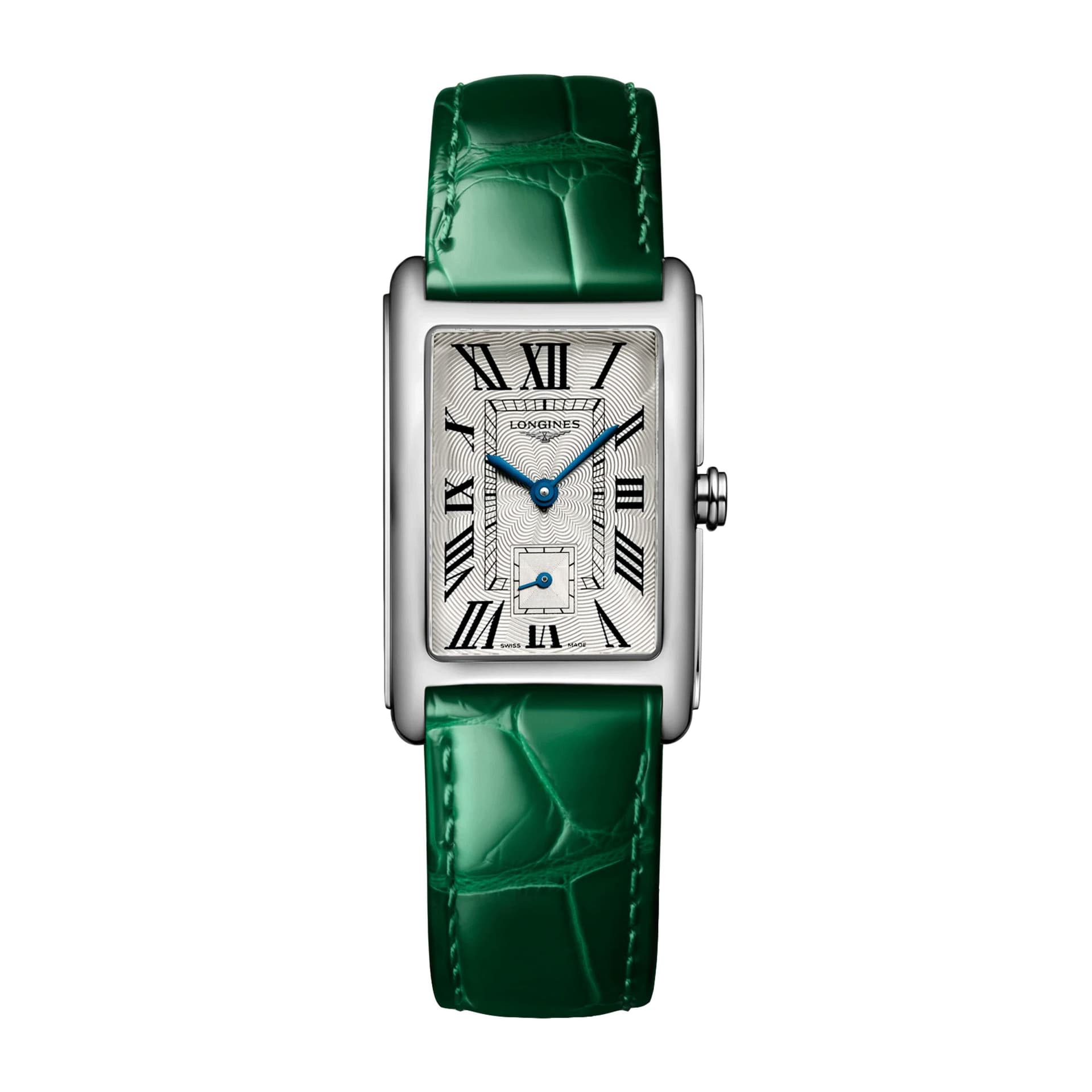Longines Montre Longines DolceVita quartz cadran argenté bracelet cuir vert 23,30 x 37 mm
