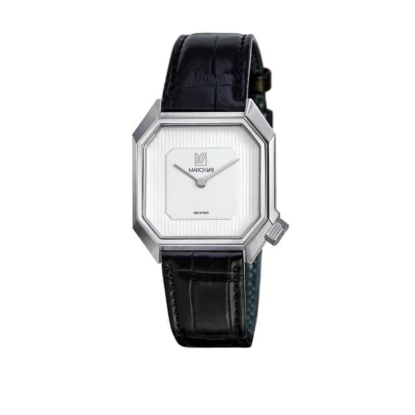 March LA.B Montre MARCH LA.B Mansart Automatique Cadran White Bracelet Alligator Noir