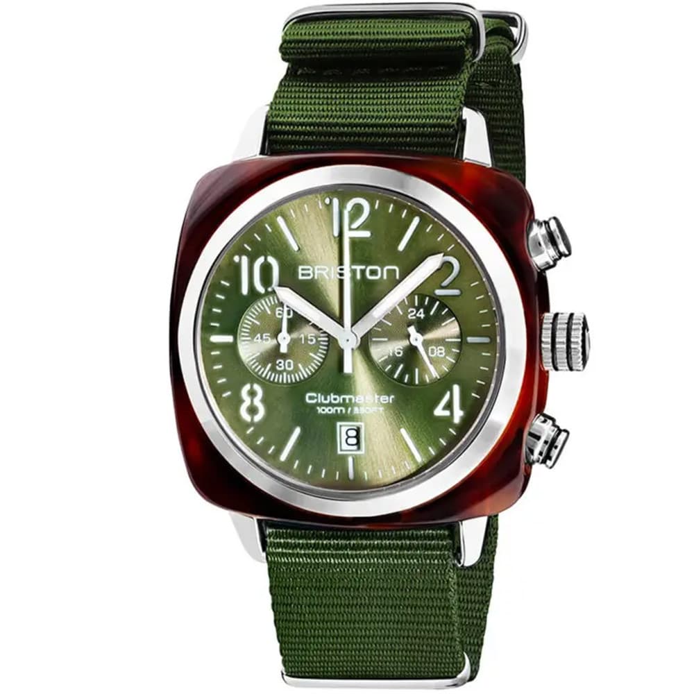 Briston Montre Briston Collection Clubmaster Chrono en Nato Nylon Vert