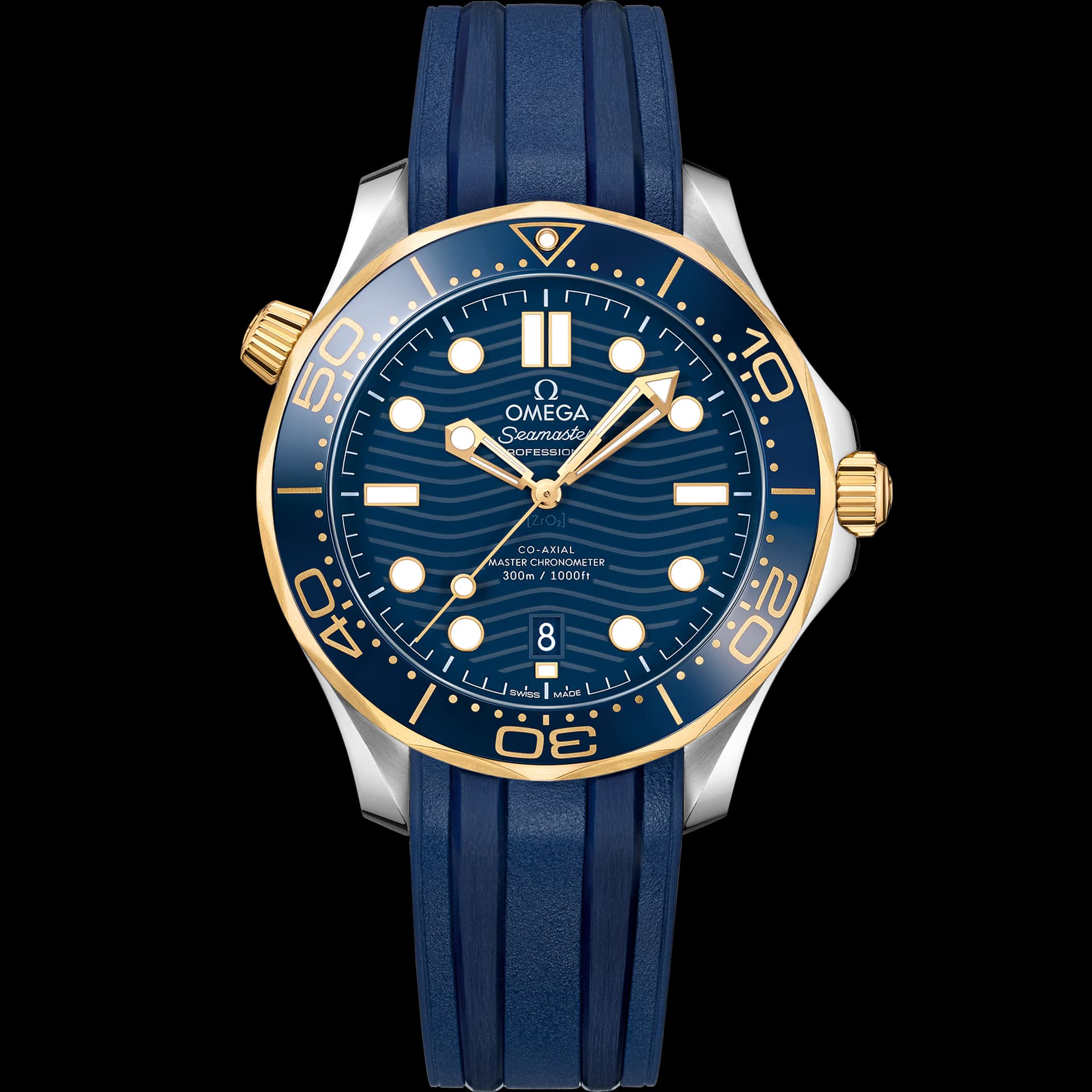 Omega Seamaster 42 mm, acier - or jaune sur bracelet caoutchouc