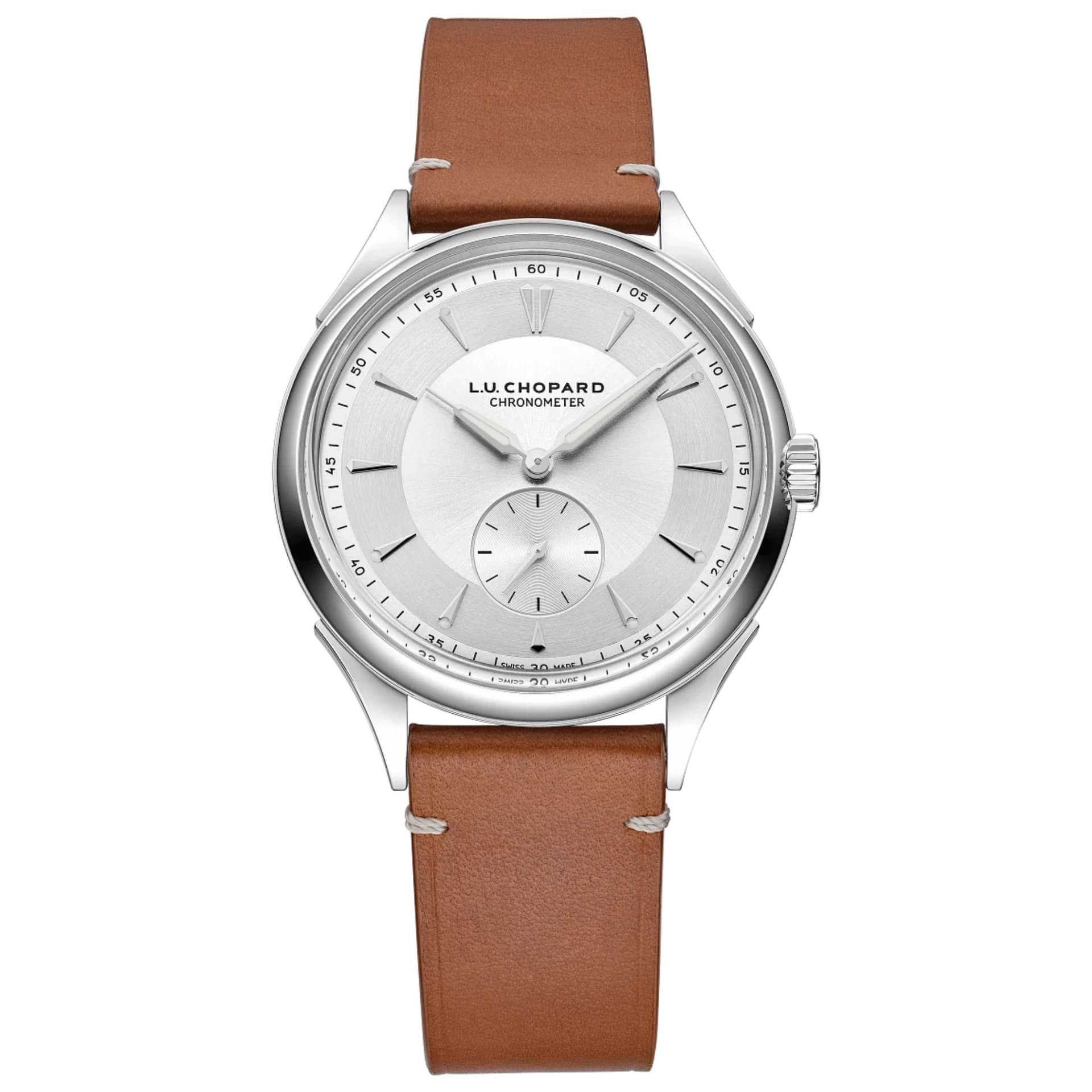 Chopard Montre Chopard L.U.C Qualité Fleurier automatique cadran argenté bracelet cuir 39 mm