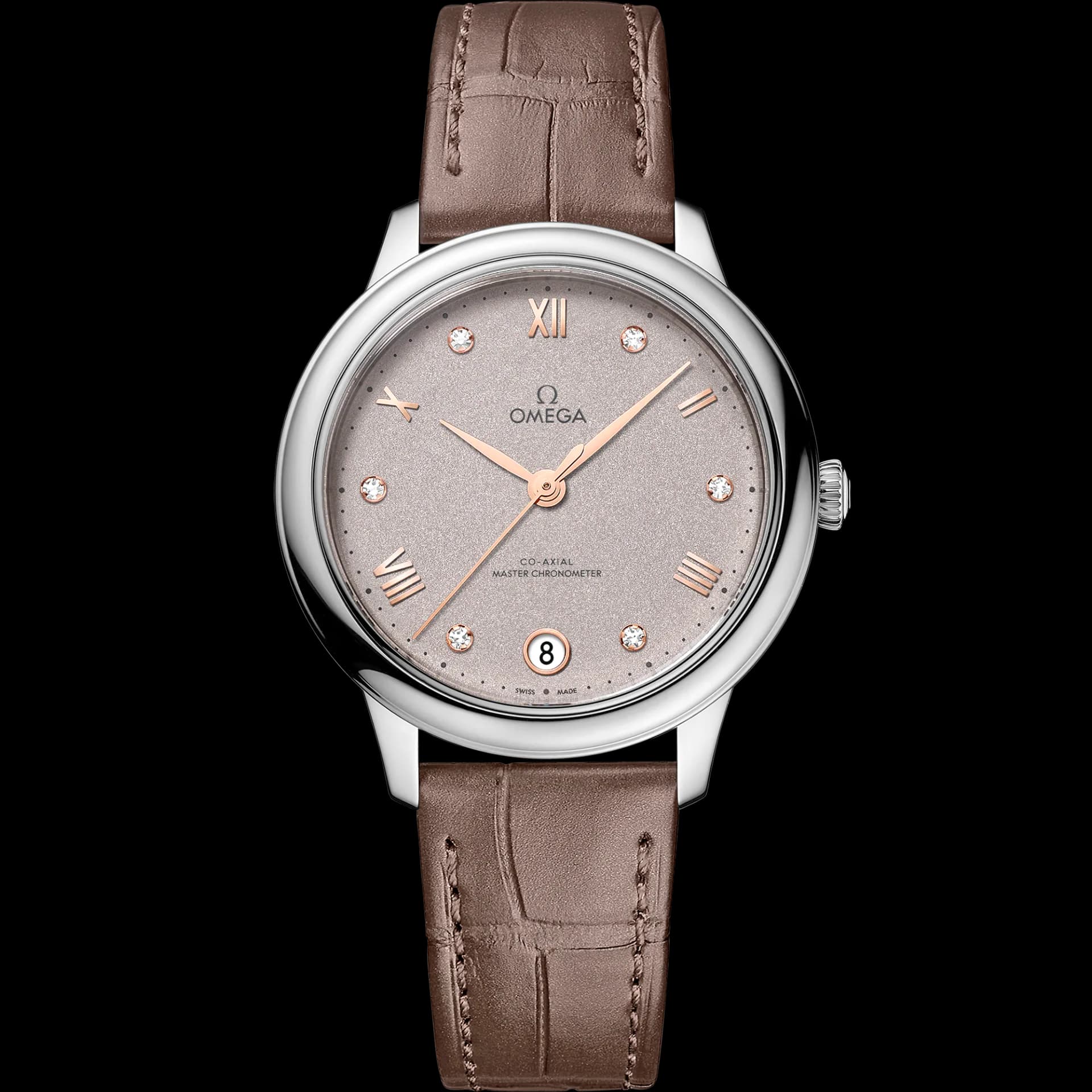 Omega De Ville 34 mm, acier sur bracelet en cuir