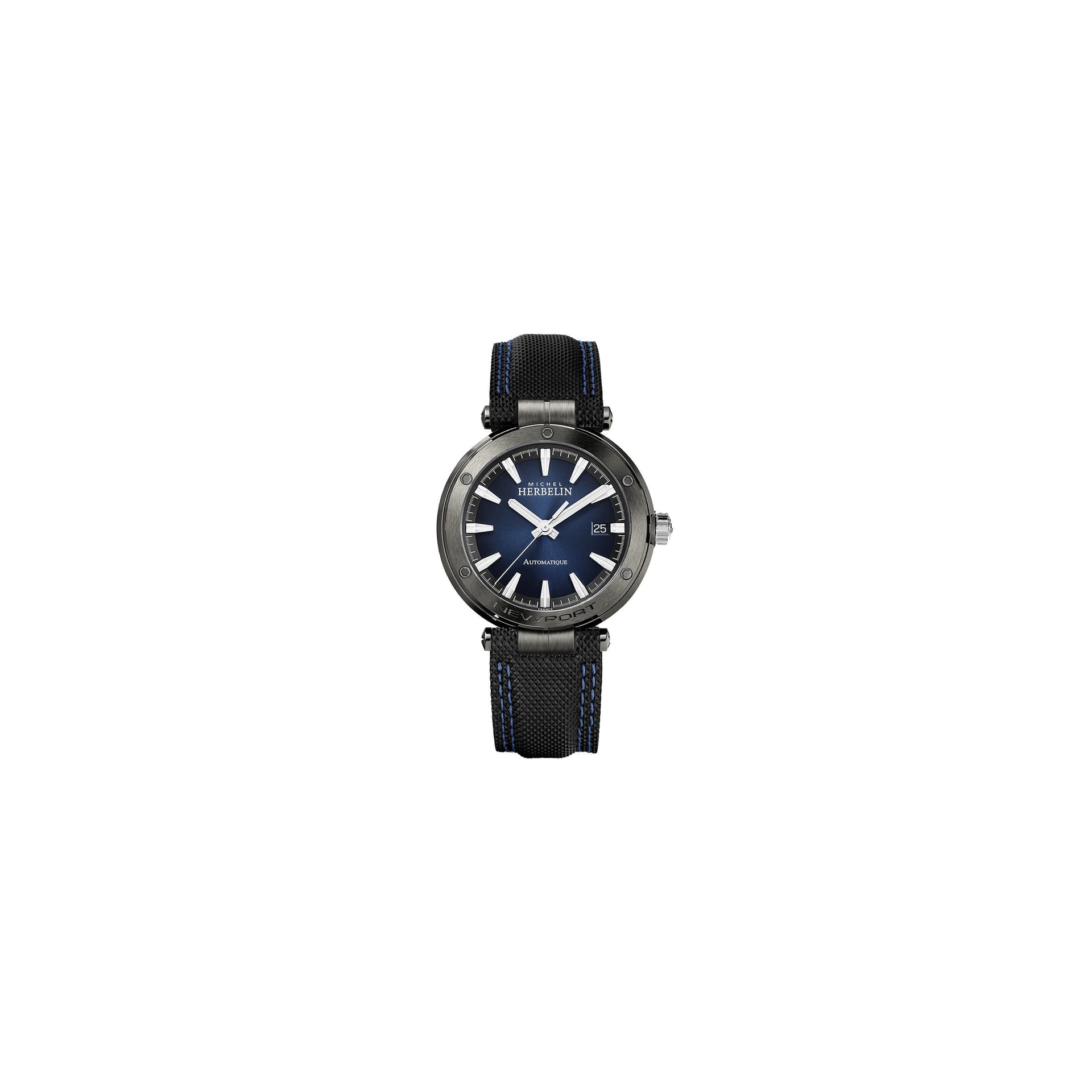 Michel Herbelin Montre Michel Herbelin Newport automatique cadran bleu bracelet cuir noir 41 mm