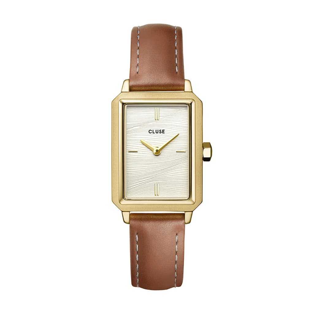 Cluse Fluette Watch Leather Nutshell, Sand Texture White, Gold Colour