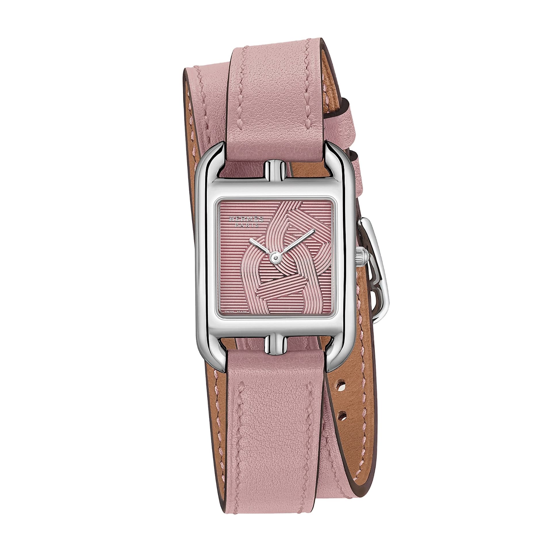 Hermès Montre HERMÈS Cape Cod Petit Modèle quartz cadran rose bracelet cuir rose double tour 31 mm