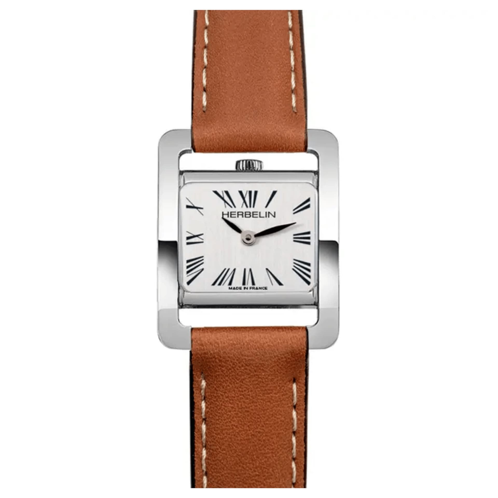 Michel Herbelin Montre Michel Herbelin 5ème Avenue quartz cadran blanc bracelet cuir marron