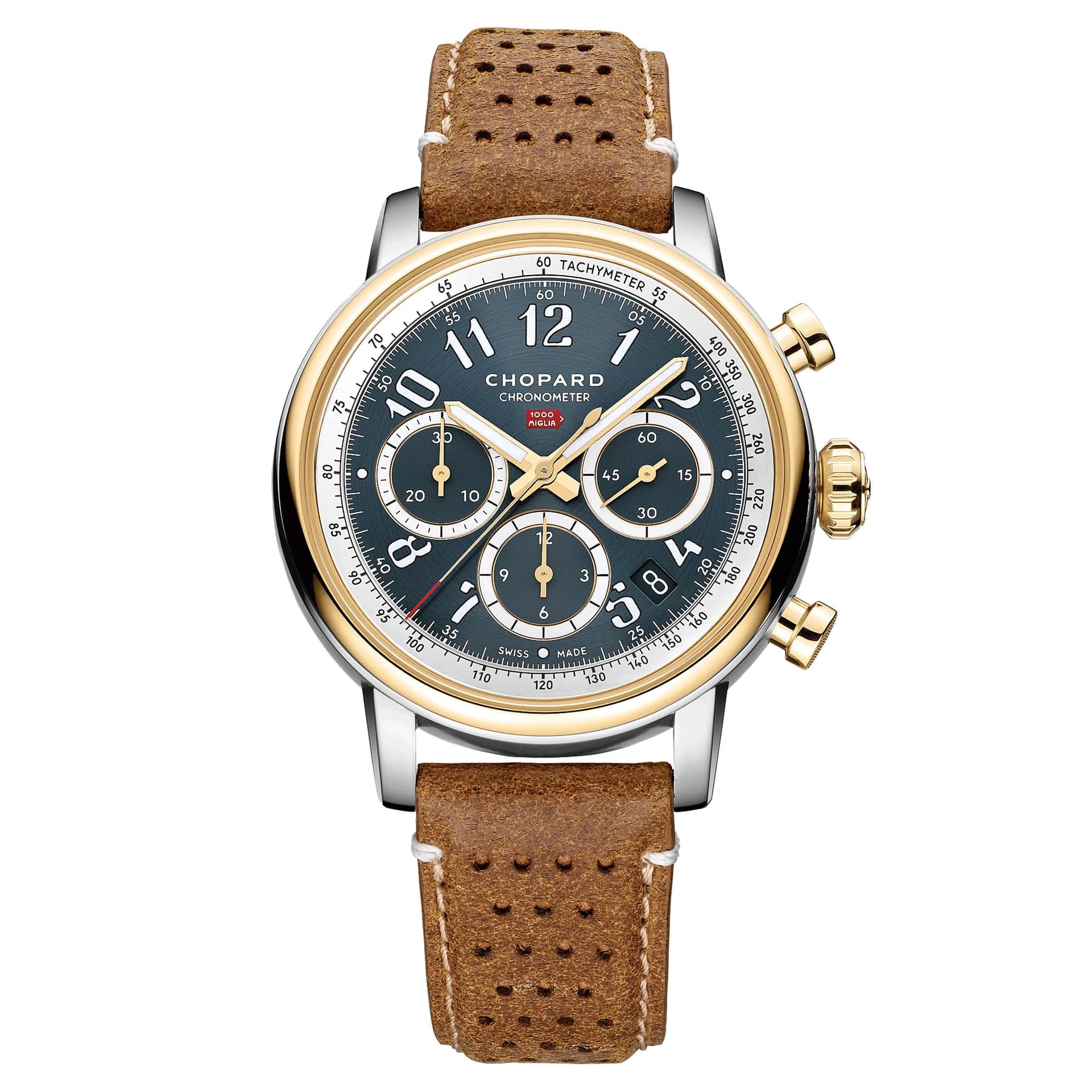 Chopard Montre Chopard Mille Miglia Classic Chronographe Or Jaune automatique cadran bleu-gris bracelet cuir brun 40,5 mm