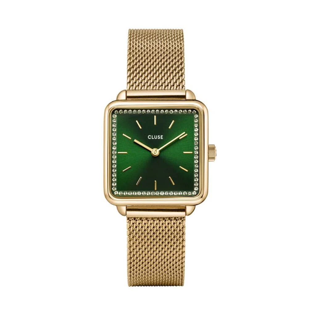 Cluse La Tétragone Watch Mesh stones Green, Gold Colour