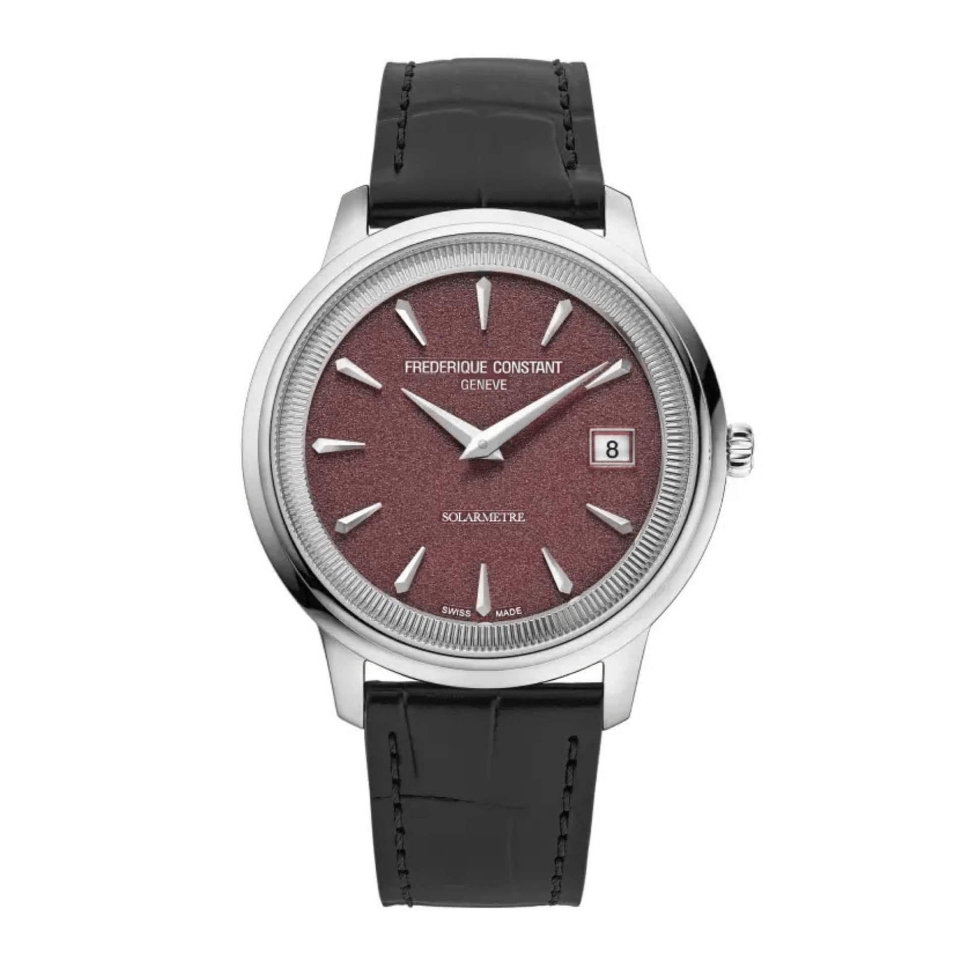 Frédérique Constant Montre Frédérique Constant Classics Moneta Solarmetre quartz cadran rouge bracelet cuir 39 mm