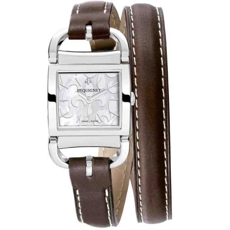 Pequignet E. Montre Pequignet Attellage Quartz - Cadran Nacre Blanc - Bracelet Marron Clair - 5894503-DTC