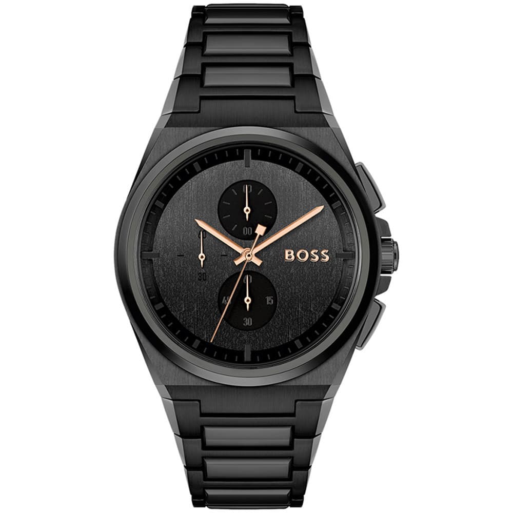 Hugo Boss Montre Boss Collection Sport Lux Steer Chrono en Acier et PVD Noir