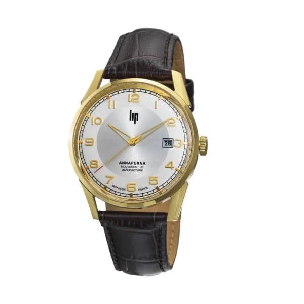 Lip Montre Lip Annapurna Automatique - Manufacture - Homme - cadran Blanc- 39 mm - Acier PVD Doré- 676012