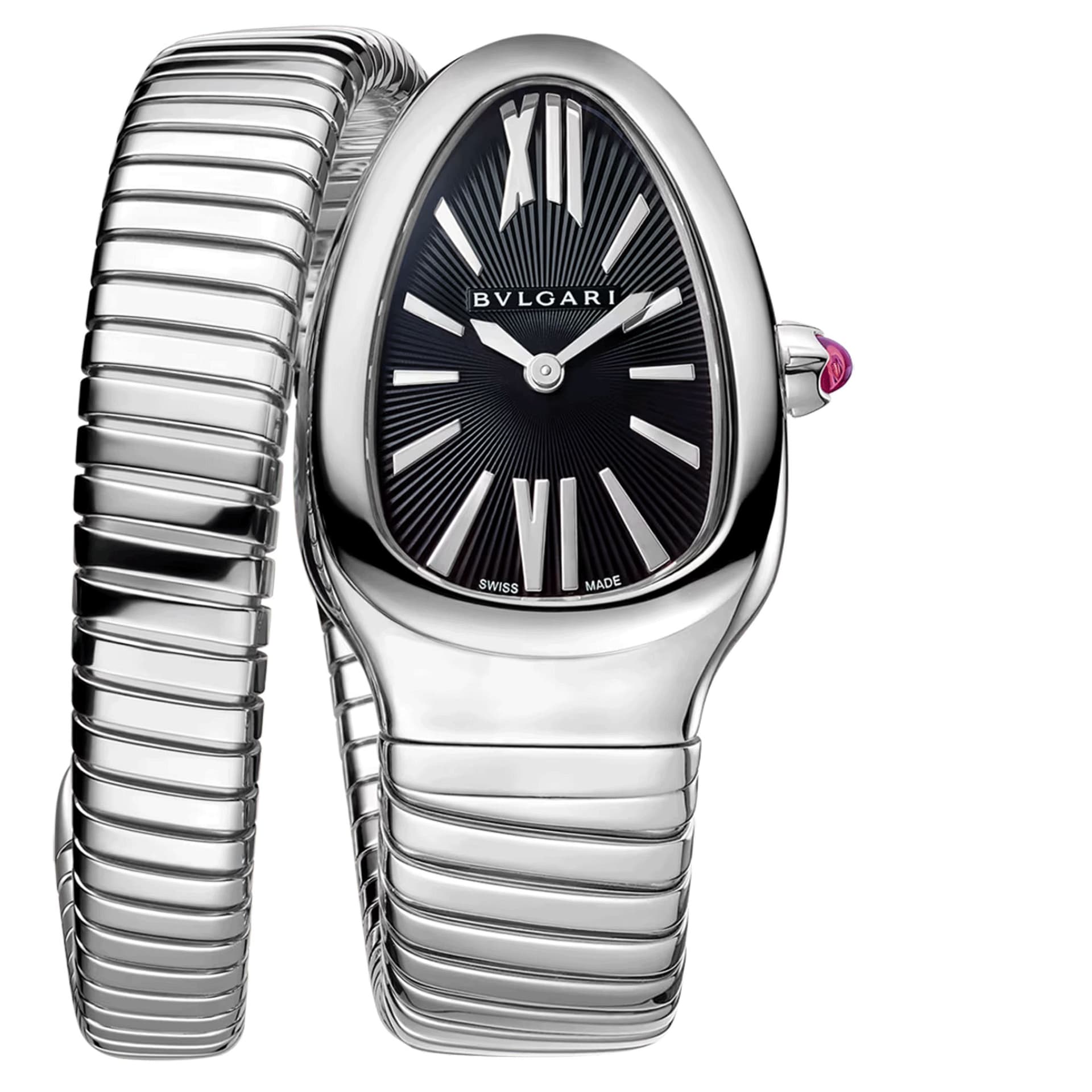 Bulgari Montre Bulgari Serpenti Tubogas quartz cadran noir bracelet acier 35 mm