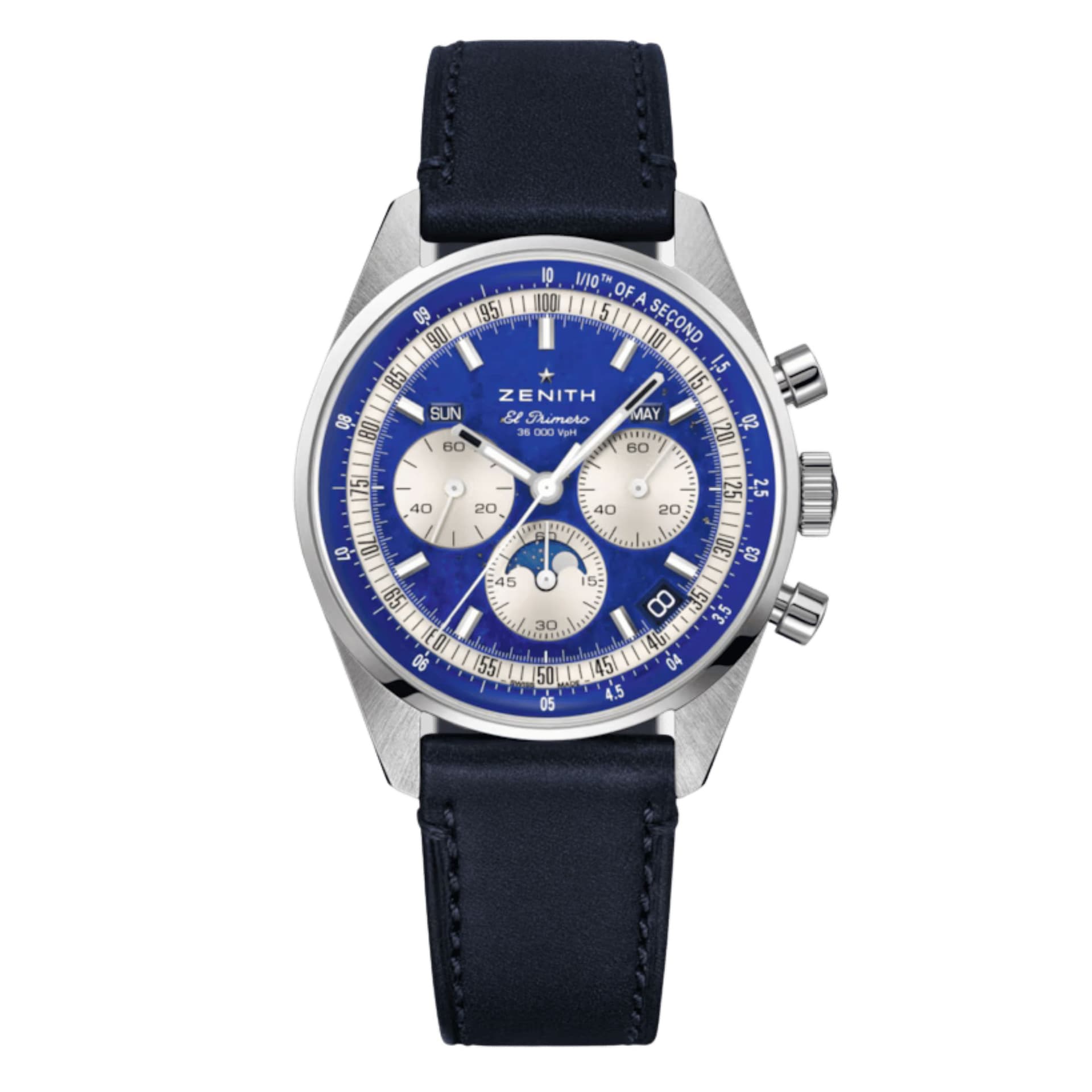 Zenith Montre Zenith Chronomaster Original Triple Calendar El Primero cadran Lapis Lazuli bracelet cuir 38 mm