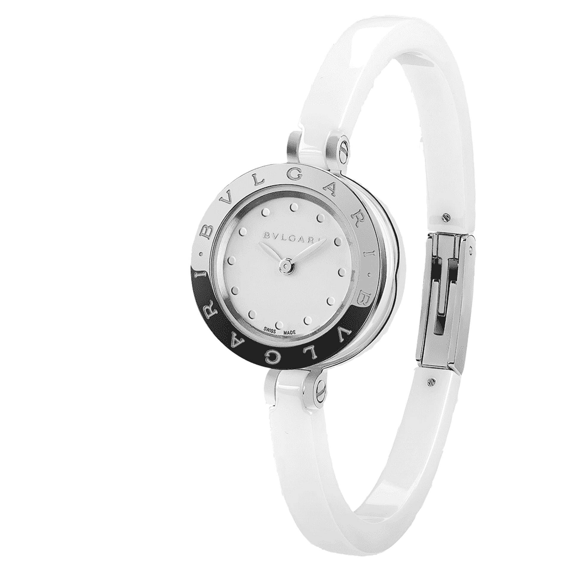 Bulgari Montre Bulgari B.Zero1 quartz cadran blanc bracelet cuir blanc 23 mm