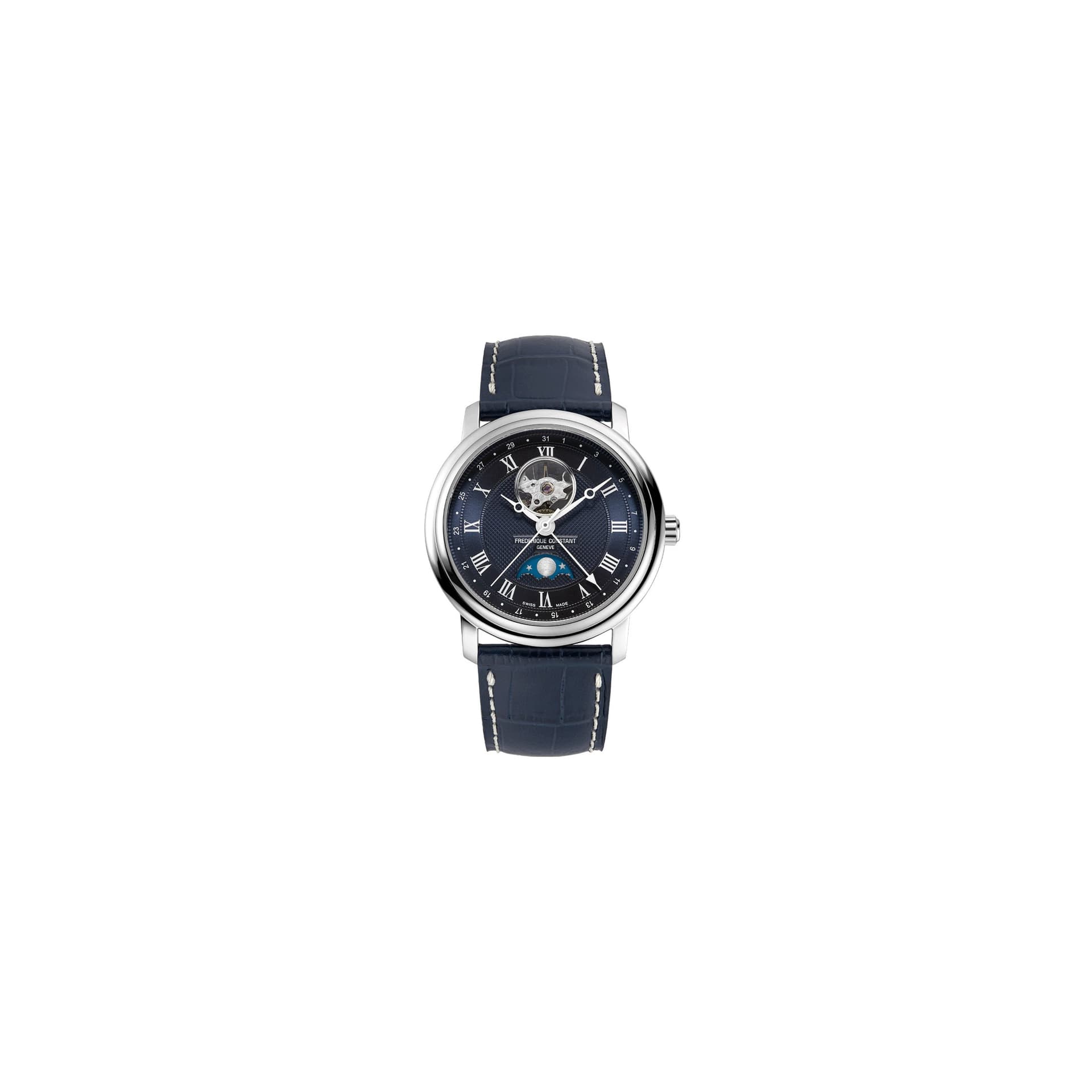 Frédérique Constant Montre Frédérique Constant Classics Heart Beat Moonphase Date automatique cadran bleu bracelet cuir 40 mm