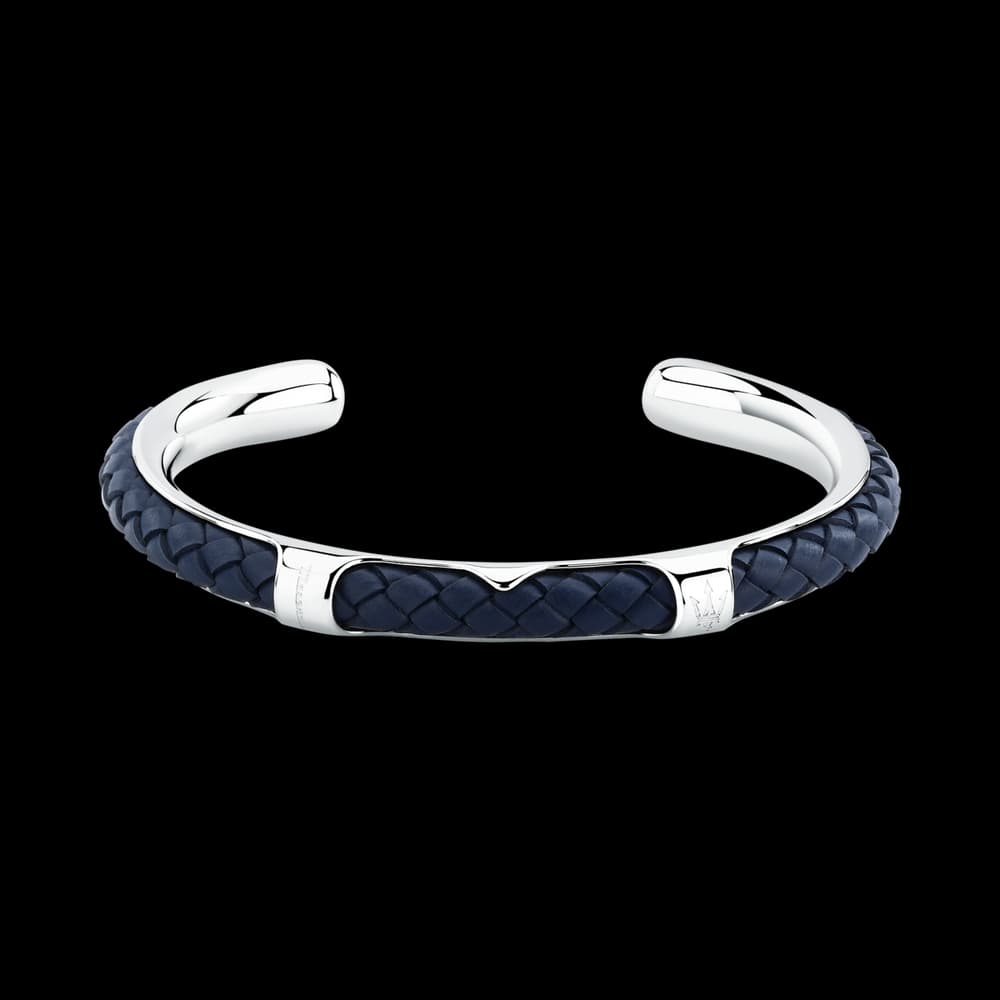 Maserati Bracelet jonc Mixte Leather Argenté, Bleu foncé
