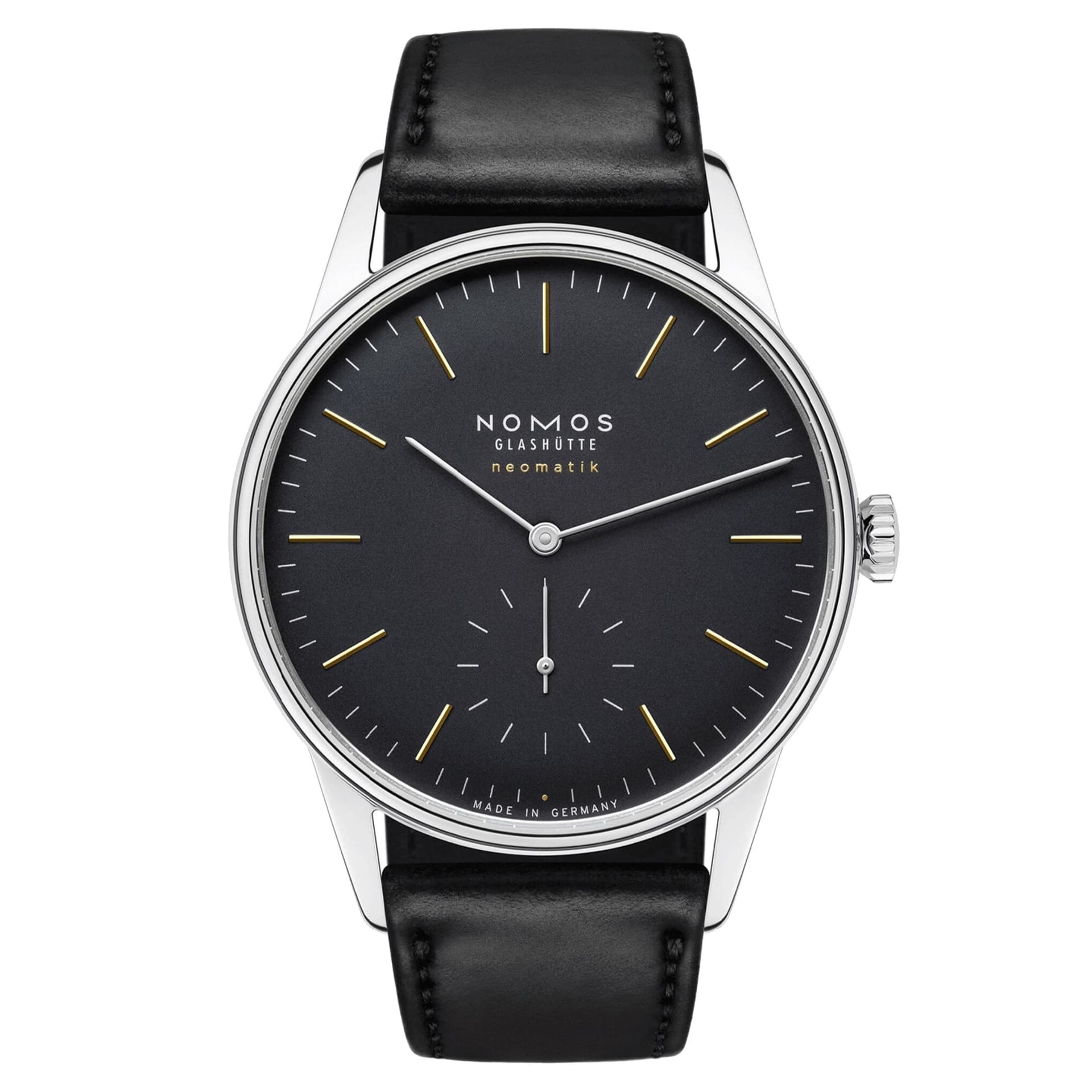Nomos Montre Nomos Orion Neomatik New Black automatique cadran noir bracelet cuir noir 36 mm