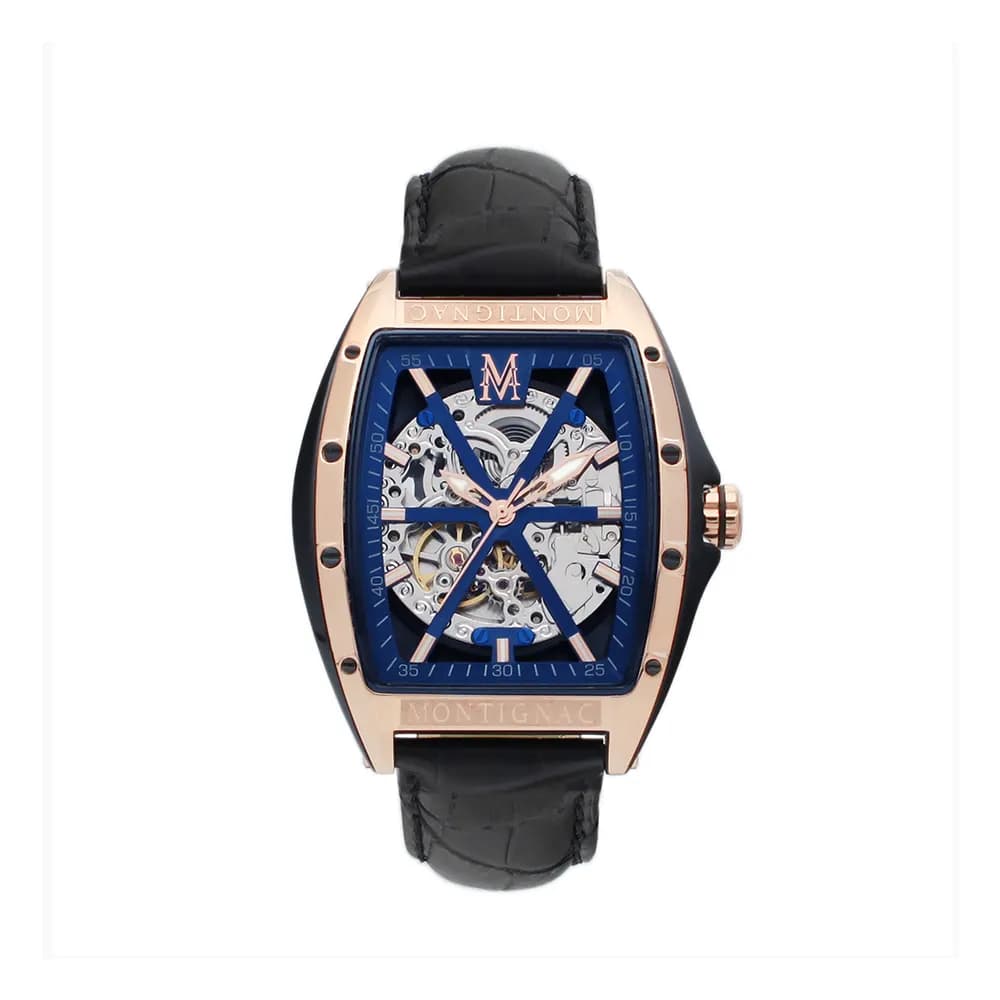 Montignac Montre automatique Homme Tonneau Bleu
