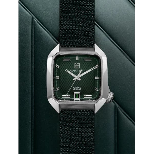 March LA.B Montre March LA.B AM2 Automatique Grall 39 mm Bracelet Jacquard Julien Faure Vert Sapin