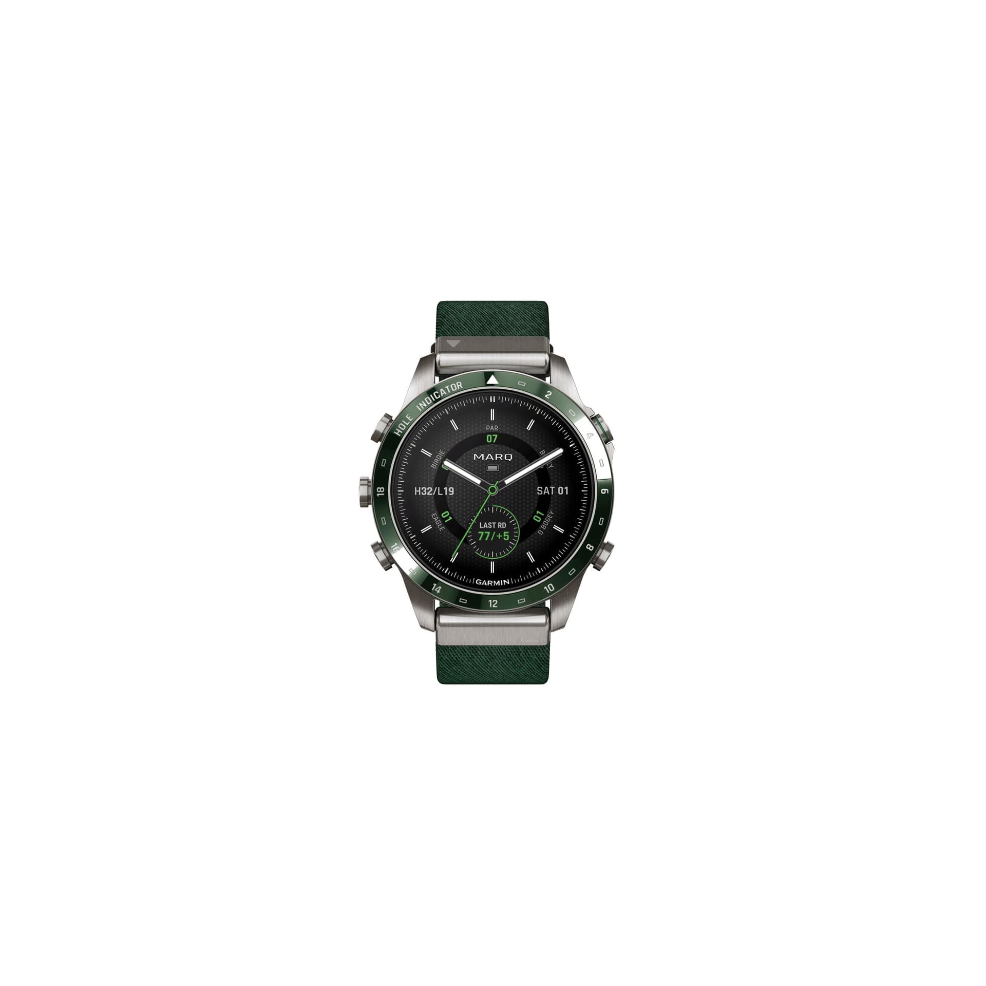Garmin Montre Garmin Marq Gen 2 Golfer saphir titane et céramique bracelets nylon vert et siilicone vert 46 mm
