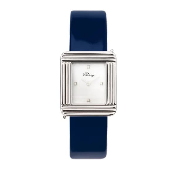 Poiray Montre Poiray Ma Première Cadran Blanc Serti Bracelet Veau Vernis Marine
