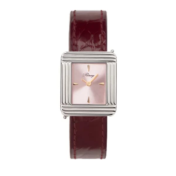 Poiray Montre Poiray Ma Première Acier Cadran Rose Bracelet Alligator Bordeaux
