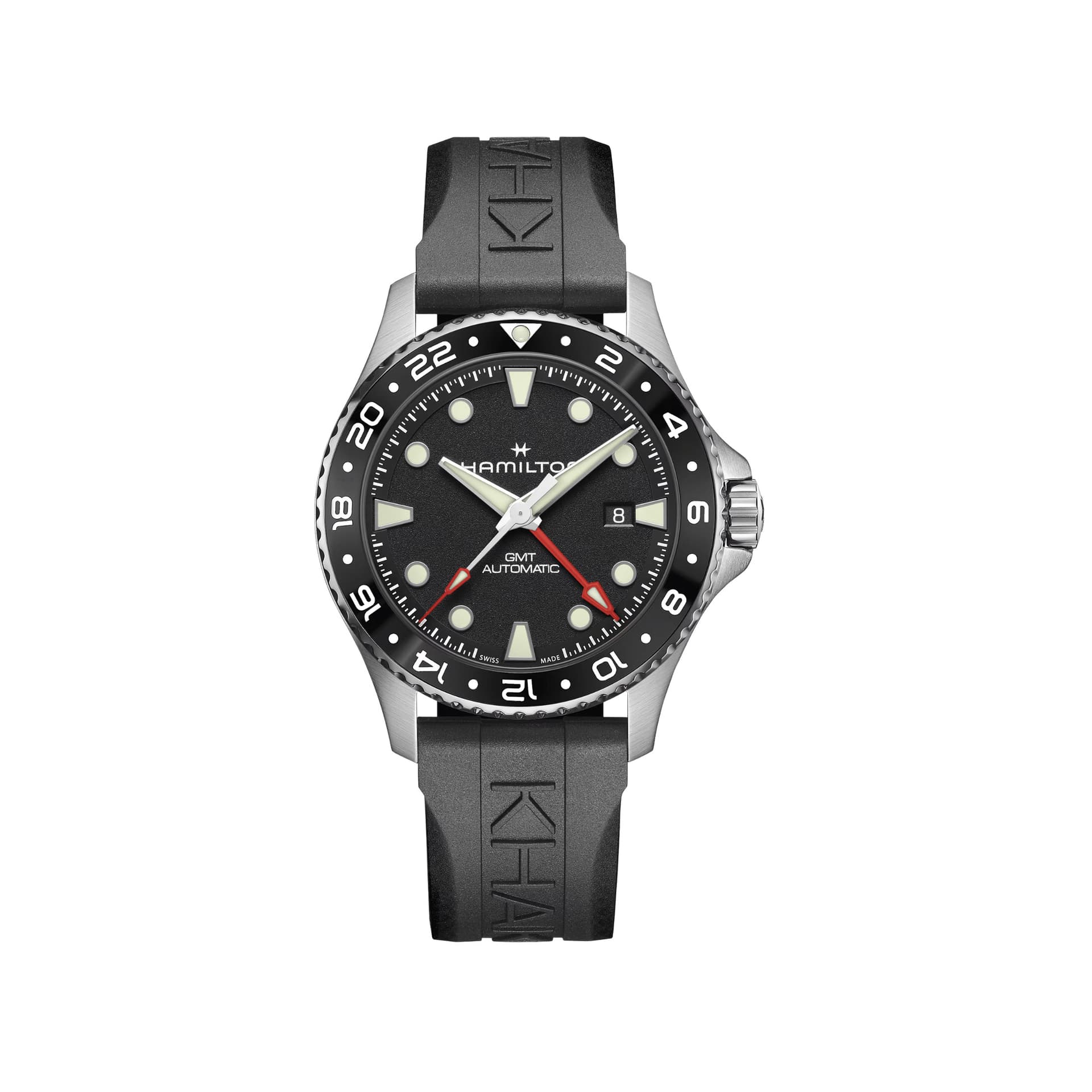 Hamilton Montre Hamilton Khaki Navy Scuba automatique GMT cadran noir bracelet caoutchouc noir 43 mm