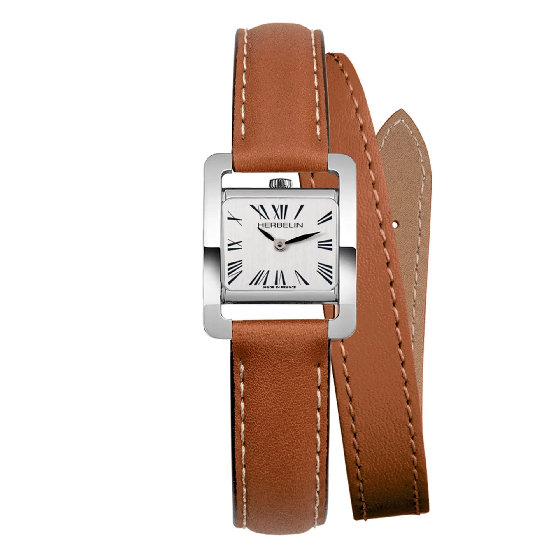 Michel Herbelin Montre Michel Herbelin 5ème Avenue quartz cadran blanc bracelet cuir double tour marron