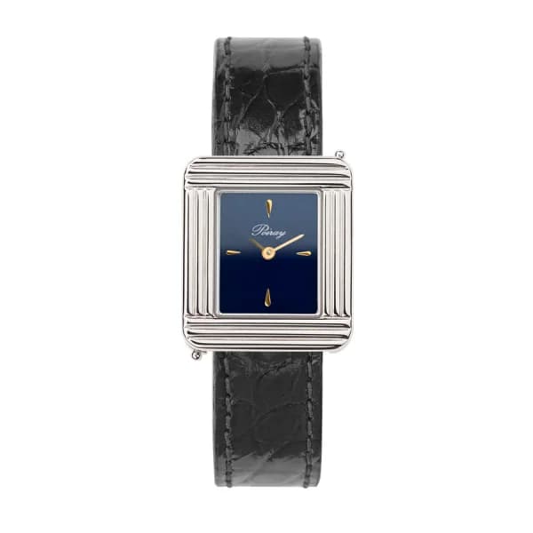 Poiray Montre Poiray Ma Première Acier Cadran Bleu Bracelet Alligator Noir