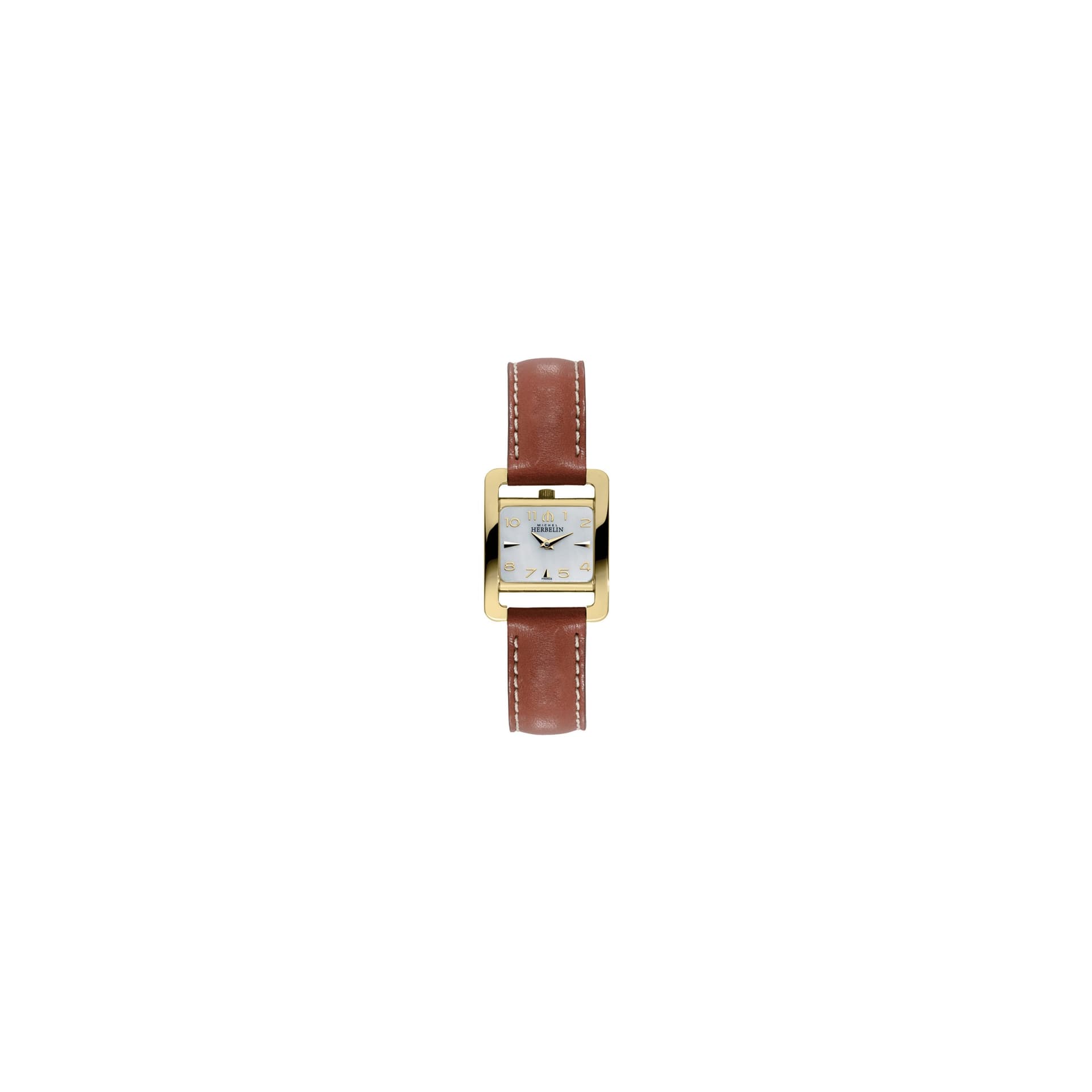 Michel Herbelin Montre Michel Herbelin 5ème Avenue quartz acier PVD or jaune cadran nacre bracelet cuir brun