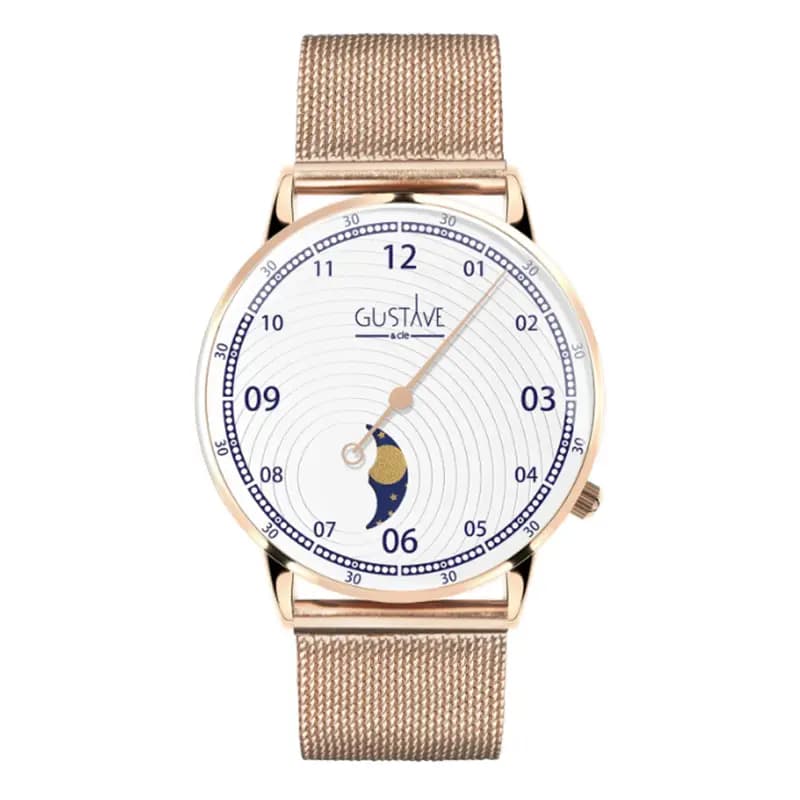 Gustave & Cie Montre 12H Georges Or Rose & Blanc Milanais Or Rose 36mm