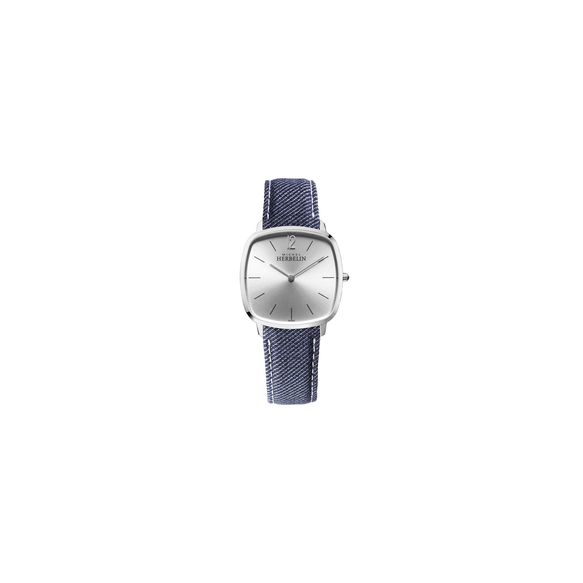 Michel Herbelin Montre Michel Herbelin City quartz boitier coussin cadran argent bracelet jean 36 x 36 mm