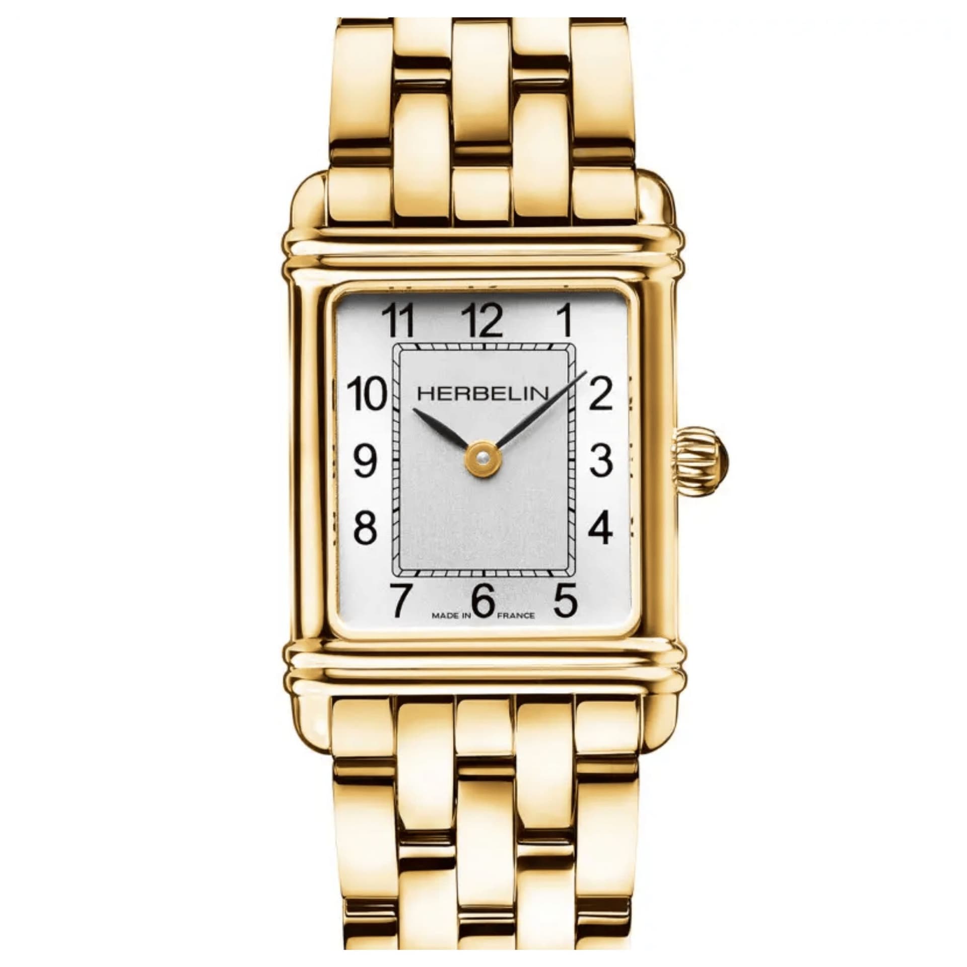 Michel Herbelin Montre Michel Herbelin Art Déco quartz cadran argent index chiffres arabes bracelet acier PVD Or jaune 20,30 x 24,40 mm