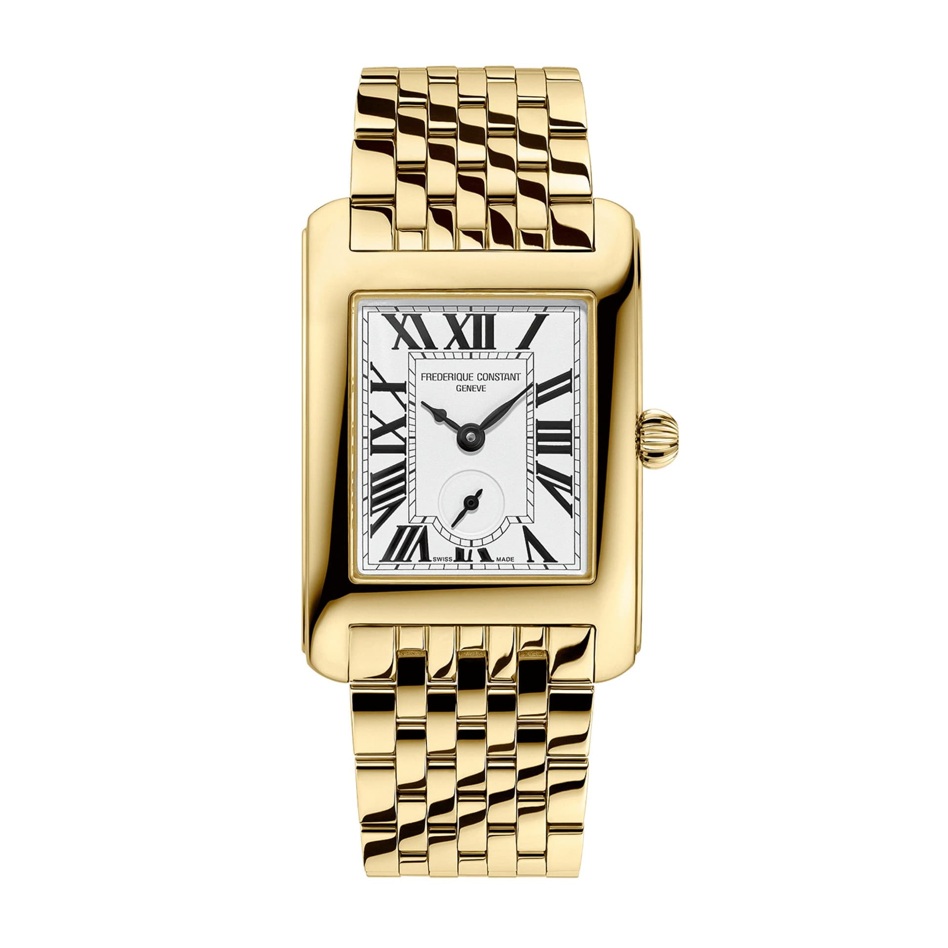 Frédérique Constant Montre Frédérique Constant Classics Carrée Small Seconds PVD Or jaune quartz cadran blanc bracelet acier 36 x 25,20 mm