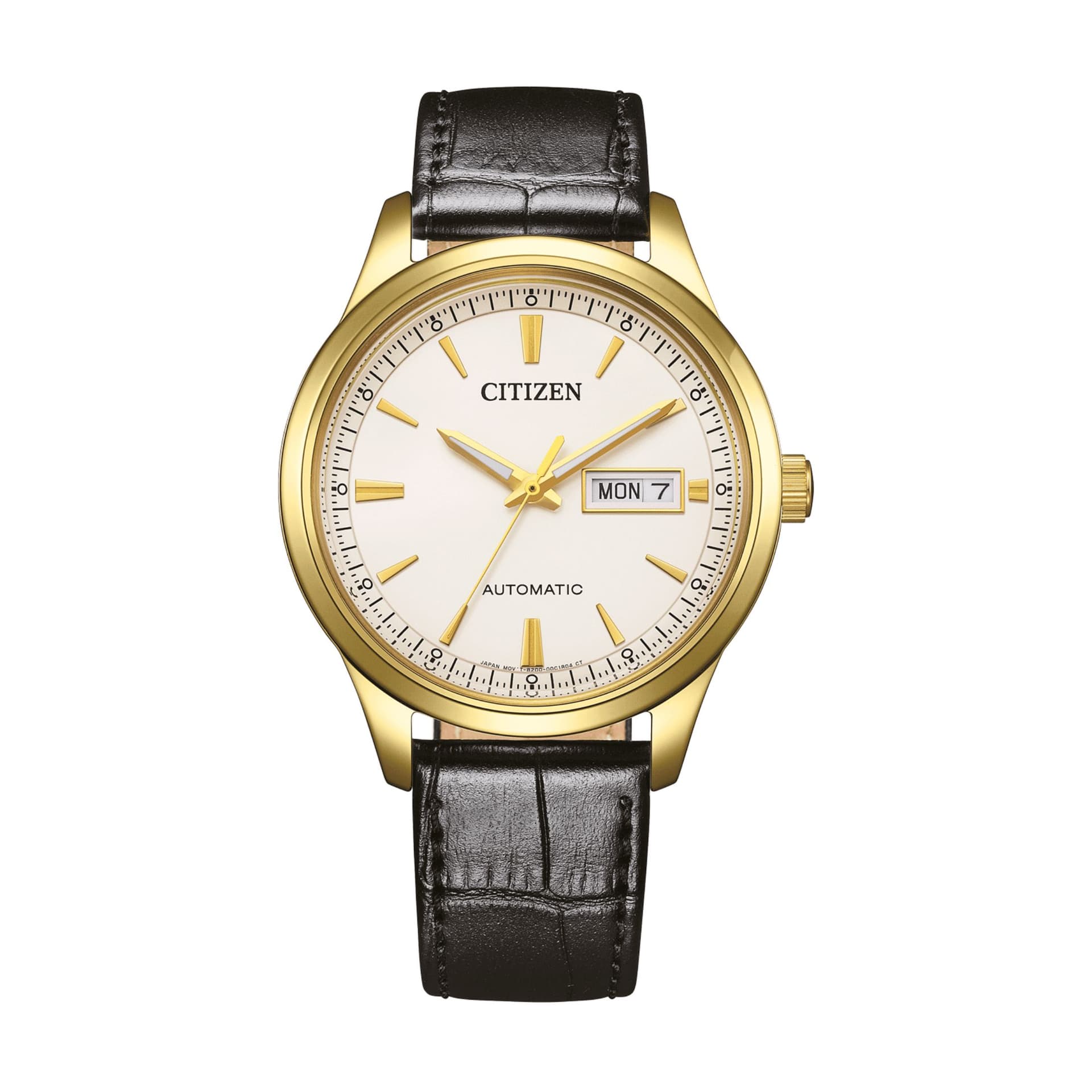 Citizen Montre Citizen Platform Mechanical Day Date automatique cadran blanc bracelet cuir 40 mm