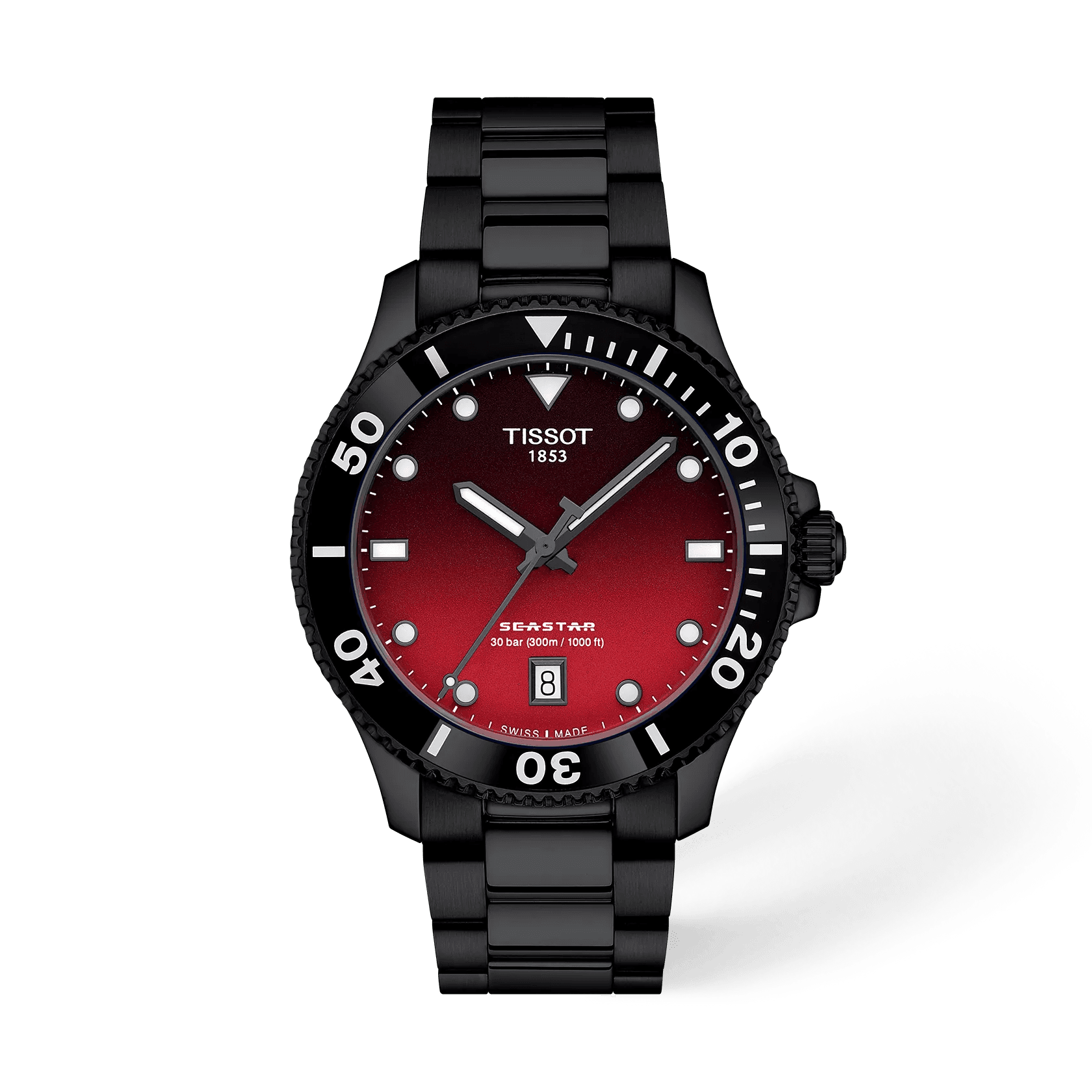 Tissot Montre Tissot Seastar 1000 PVD Noir quartz cadran rouge dégradé bracelet acier PVD noir 40 mm