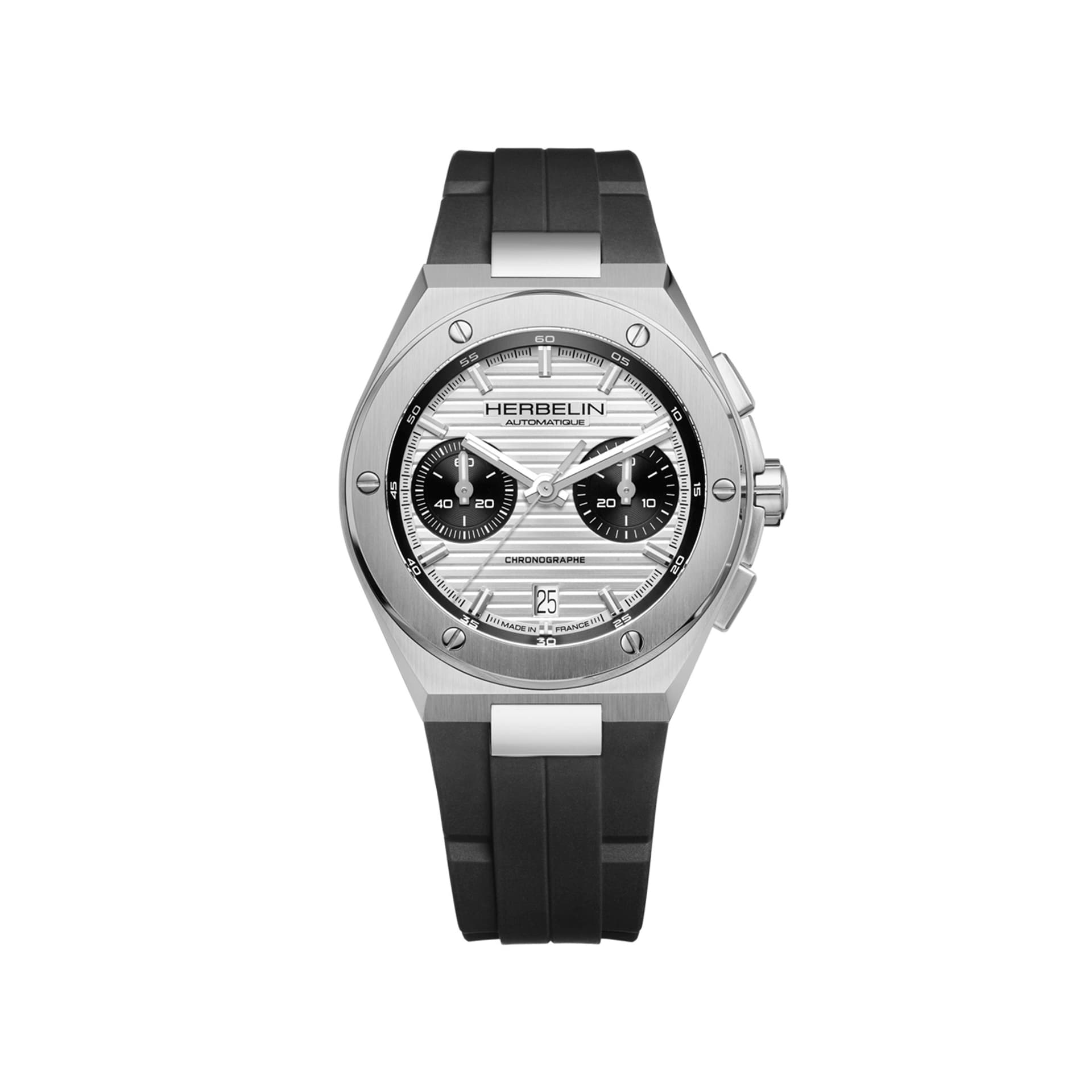 Michel Herbelin Montre Herbelin Cap Camarat Chronographe Automatique cadran argenté bracelet caoutchouc 42 mm