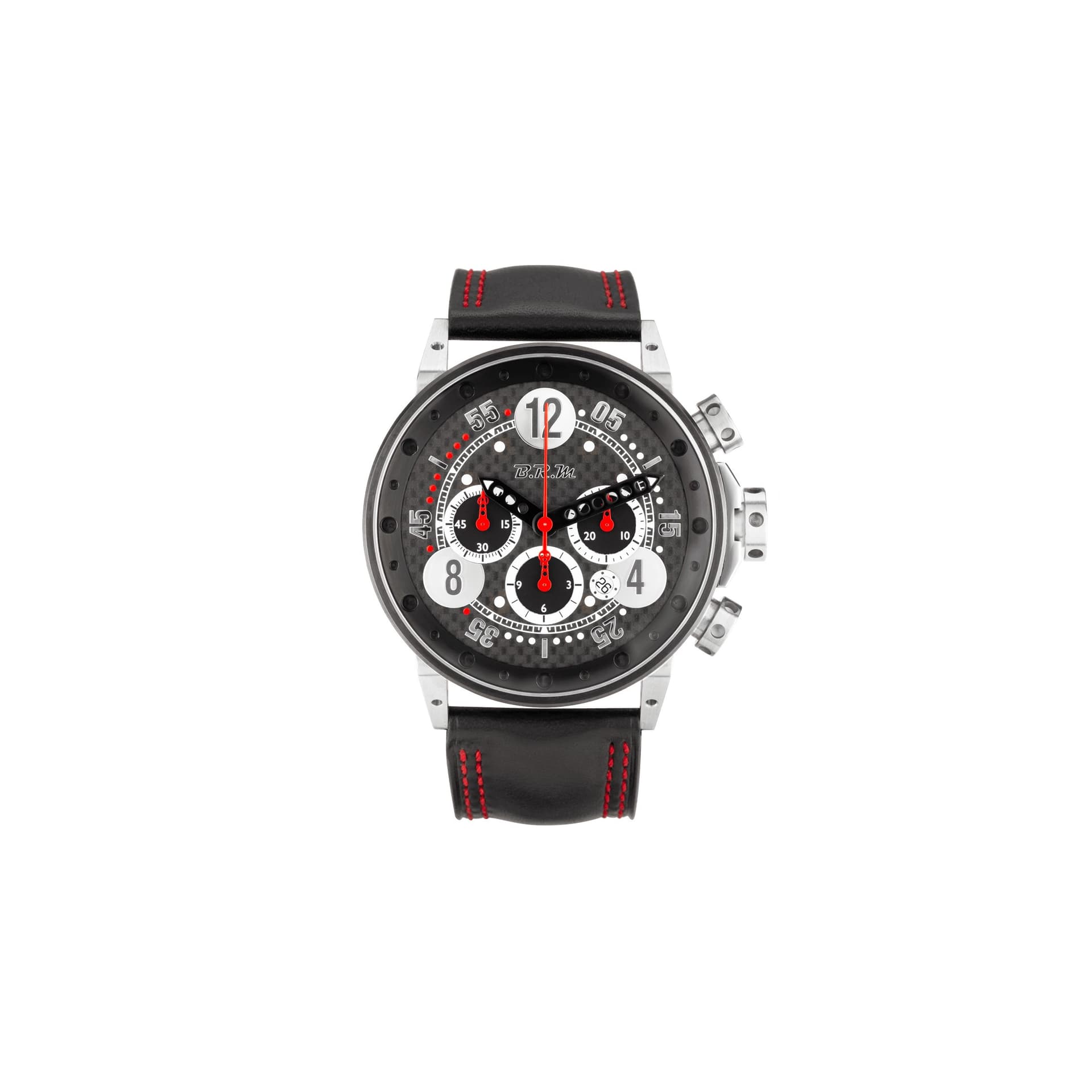 B.R.M Montre BRM V18 automatique titane cadran carbone aiguilles noires bracelet caoutchouc 48 mm