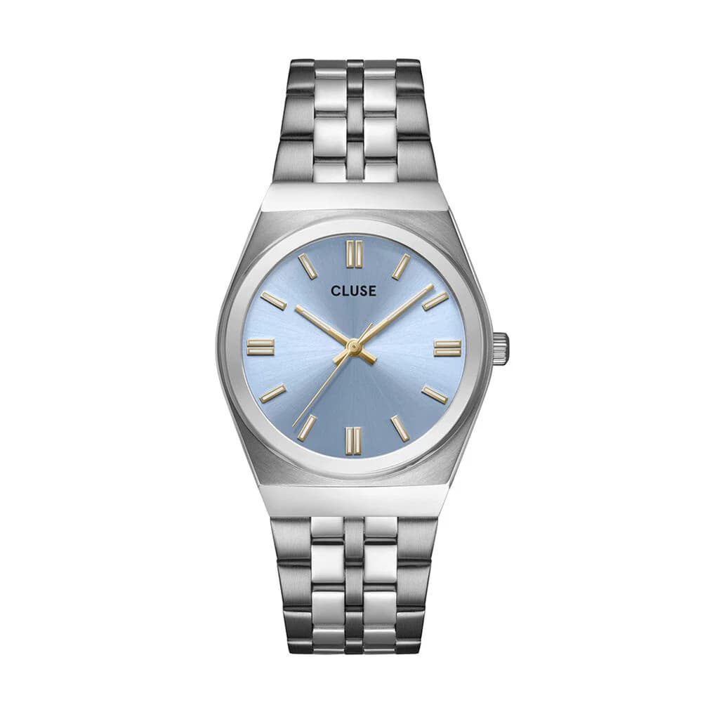 Cluse Retro 70s Watch Steel, Light Blue, Silver Colour