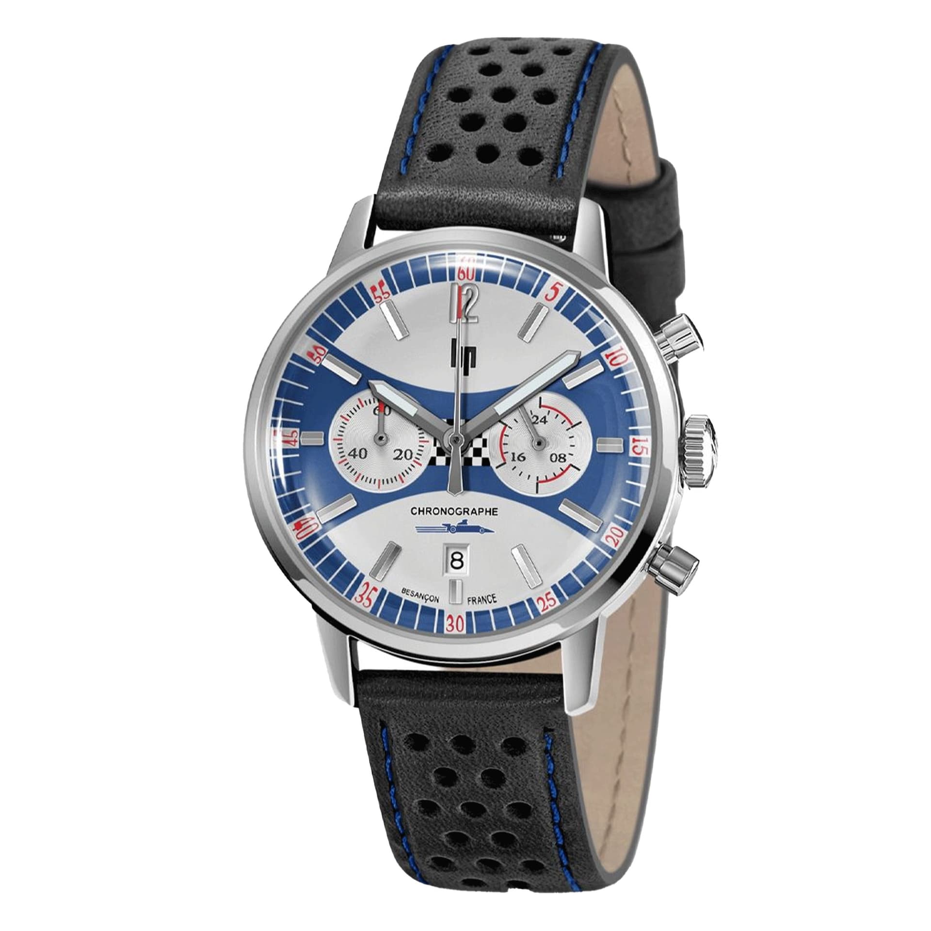 Lip Montre Lip Rallye Chrono Méca-Quartz - Homme - cadran Argenté et bleu- 39 mm - Acier inoxydable - 670051
