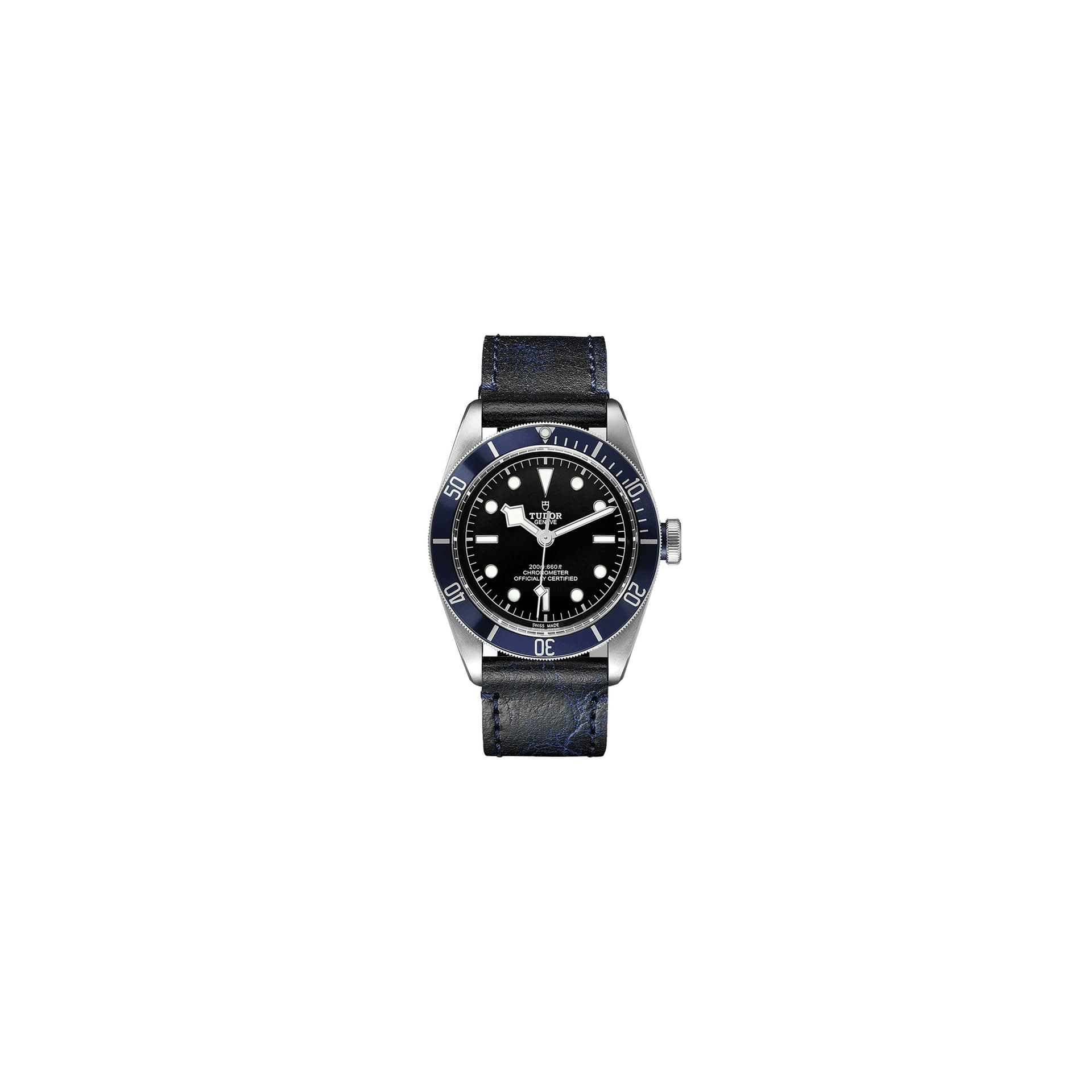 Tudor Montre Tudor Black Bay automatique lunette bleue cadran noir bracelet cuir bleu 41 mm