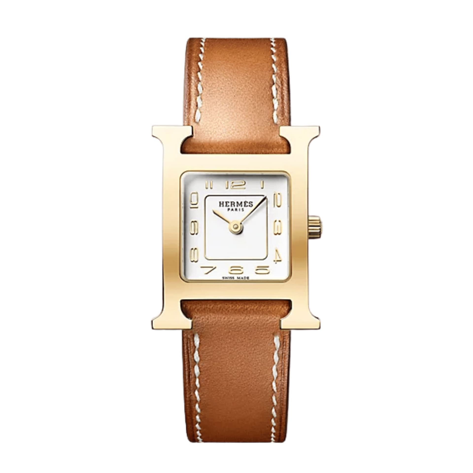 Hermès Montre HERMÈS Heure H Petit Modèle PVD quartz cadran argenté bracelet cuir Barénia 25 mm