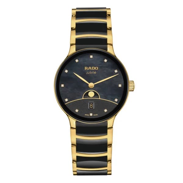 Rado Montre Rado Centrix Moonphase Quartz Cadran Noir Bracelet Noir